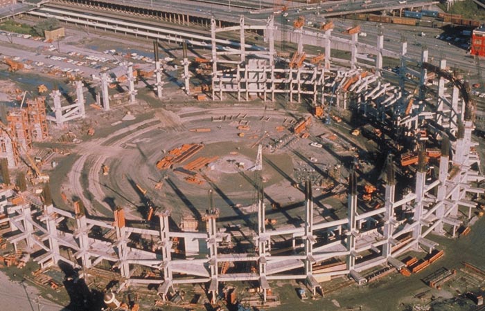 The Kingdome under construction, seen from the air