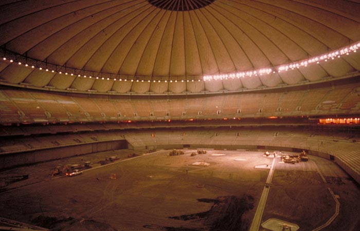 Inside the finished dome, before the playing surface was installed